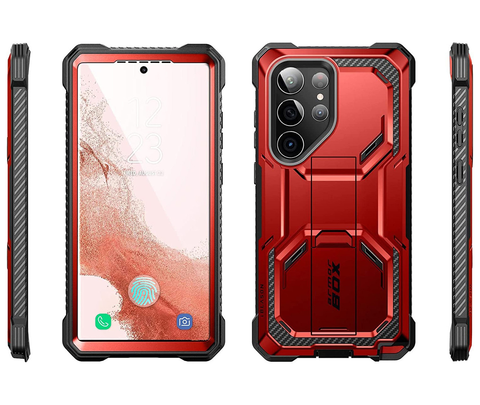 Etui pancerne z osłoną na ekran, z wbudowaną podstawką i kaburą z klipsem Supcase i-Blason Armorbox do Galaxy S23 Ultra